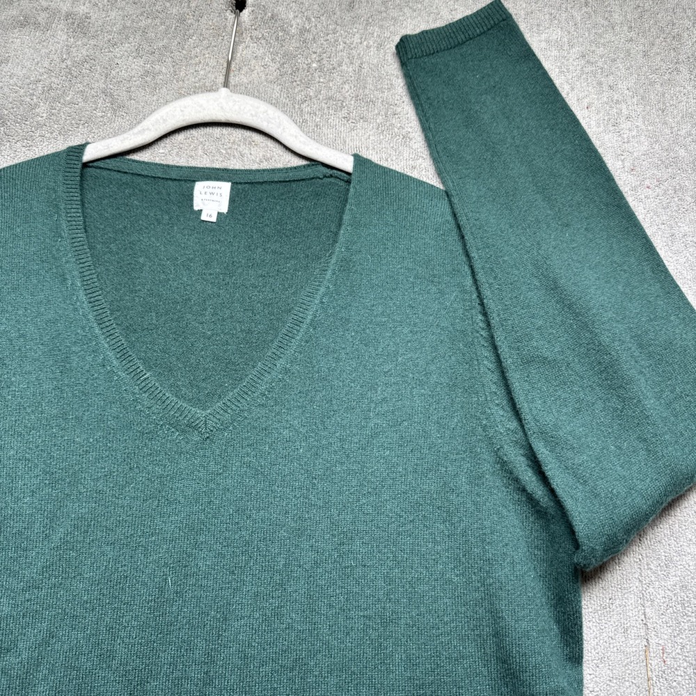 John Lewis & Partners Women's Green Cashmere V Neck‎ Sweater 16